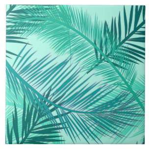 Palm Leaf Print, Turquoise, Teal and Aqua Tile