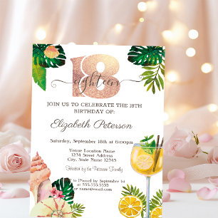 Palm Leaf Seashells Cocktail Summer 18th Birthday  Invitation