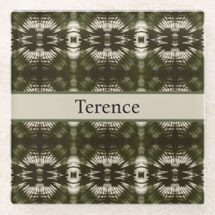 Palm Leaf Shadow Army Green, customisable Glass Coaster