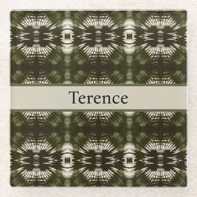 Palm Leaf Shadow Army Green, customisable    Glass Coaster (Front)