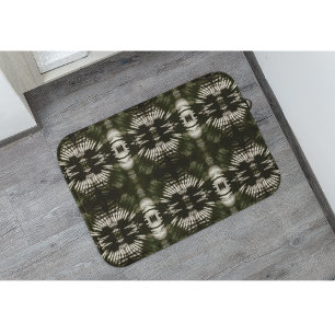 Palm Leaf Shadow Pattern in Army Green Bath Mat