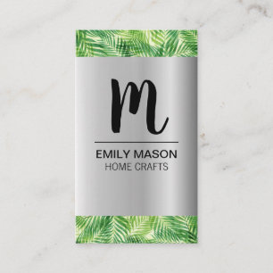 Palm Leaf Silver Metallic Wood Grain Trim Business Card