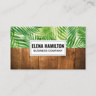 Palm Leaf Silver Wood Grain Business Card