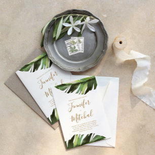 Palm Leaf Tropical Floral Minimal Wedding Invitation