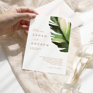 Palm Leaf Tropical Floral Wedding Invitation