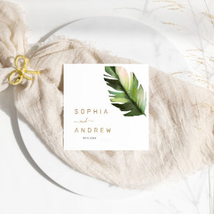 Palm Leaf Tropical Floral Wedding Napkin