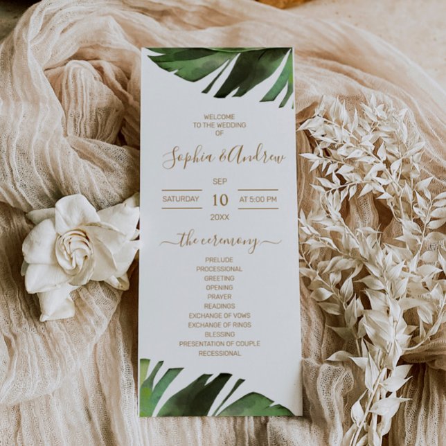Palm Leaf Tropical Floral Wedding Programs Programme (Creator Uploaded)