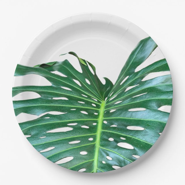 Palm Leaf, tropical foliage, jungle rainforest  Paper Plate (Front)