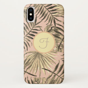 Palm leaf tropical pink peach gold monogram  iPhone x case