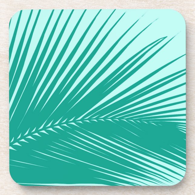 Palm leaf - Turquoise and aqua Coaster (Front)