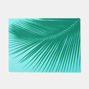 Palm leaf - Turquoise and aqua Doormat