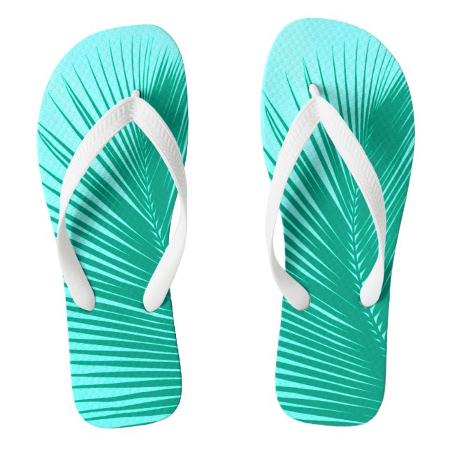 Palm leaf - Turquoise and aqua Flip Flops (Footbed)
