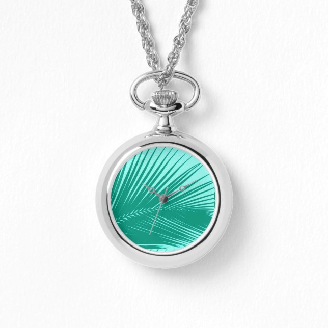 Palm leaf - Turquoise and aqua Watch (Front)
