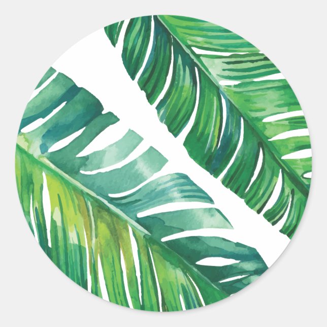 Palm Leaf Watercolor Destination Wedding Stickers (Front)