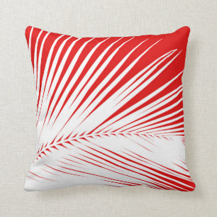 Palm leaf - white and dark coral red cushion