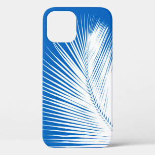 Palm leaf - white on cobalt blue iPhone 12 case
