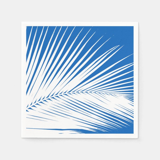 Palm leaf - white on cobalt blue napkin (Front)