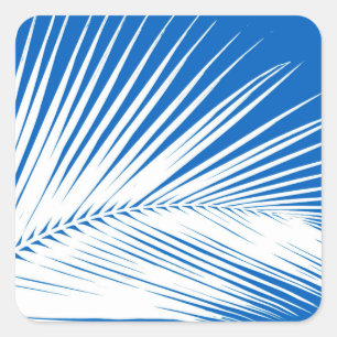Palm leaf - white on cobalt blue square sticker