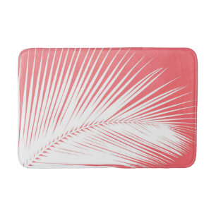 Palm leaf - white on coral pink bath mat