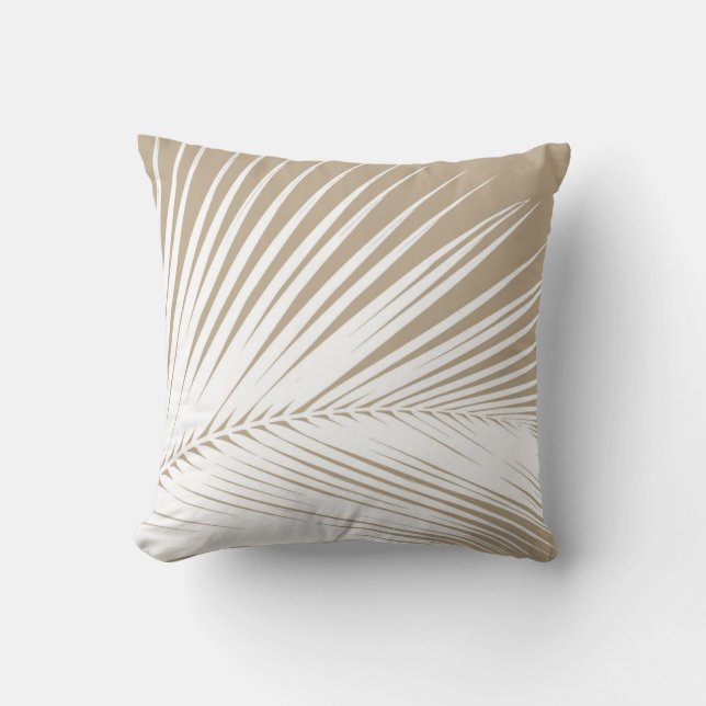 Palm leaf - white on taupe tan cushion (Front)