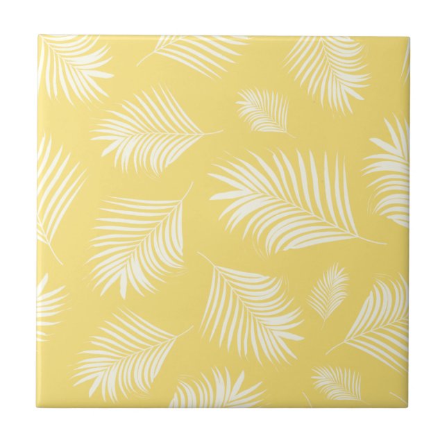 Palm Leaf White Yellow Tropical Pattern Tile (Front)