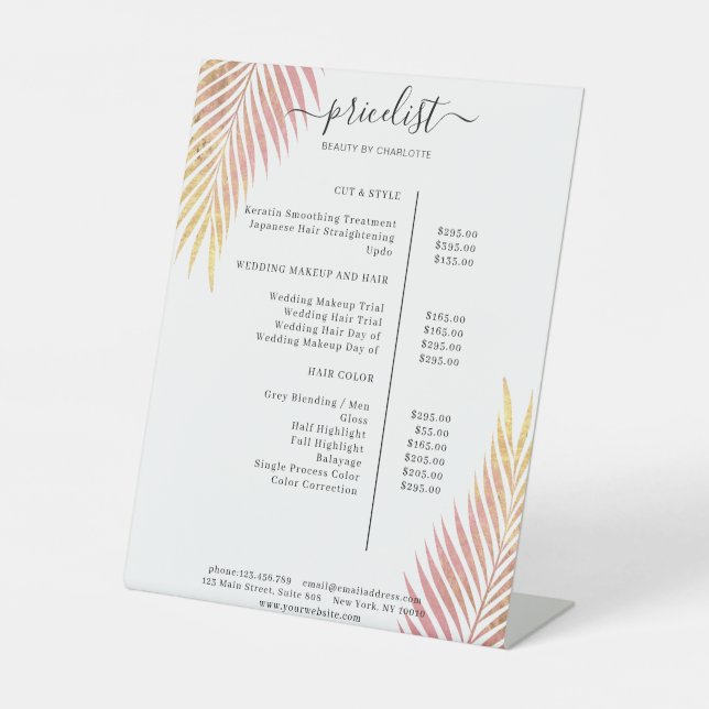 Palm Leafy Salon Price List  Pedestal Sign (Front)