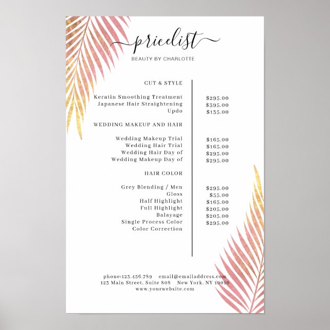 Palm Leafy Salon Price List Poster (Front)