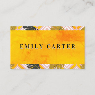 Palm Leave Geometric Pattern   Orange Texture Business Card