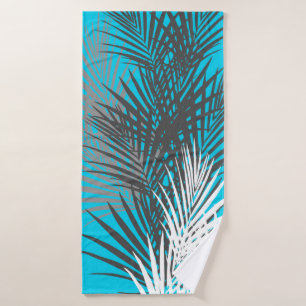 Palm leaves, abstract, modern, teal, grey, white bath towel set