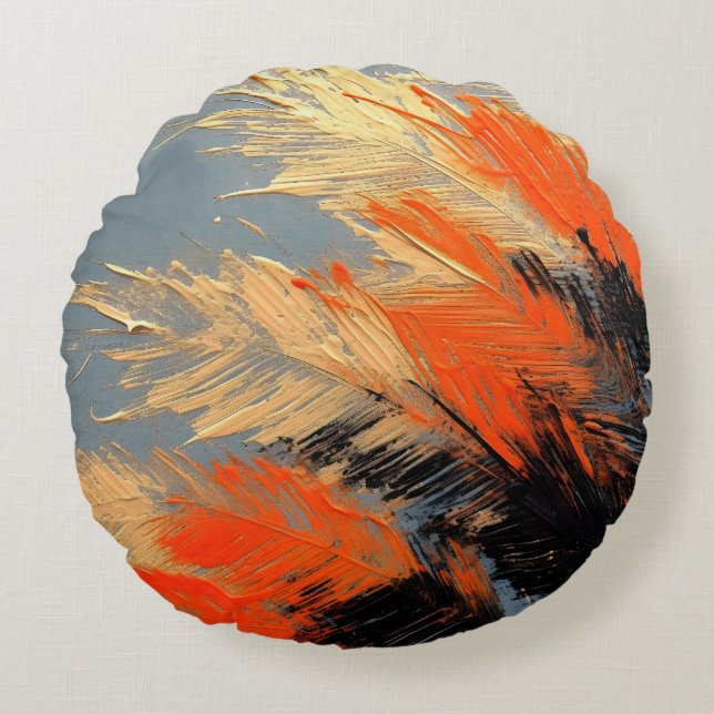 Palm Leaves – Abstract Tropical Motion Round Cushion (Front)