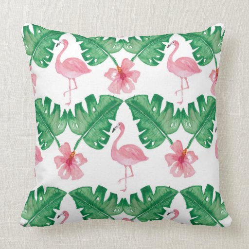 Image of Palm leaves and Flamingos Cushion