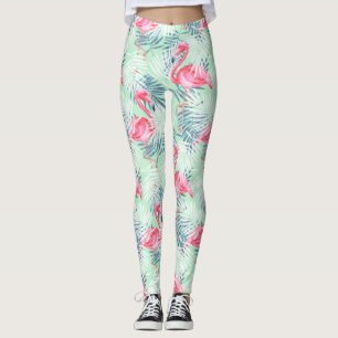 Palm leaves and flamingos leggings