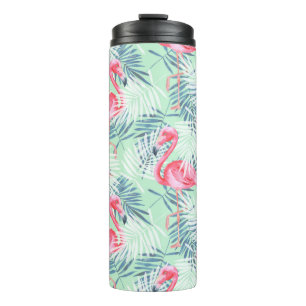 Palm leaves and flamingos thermal tumbler