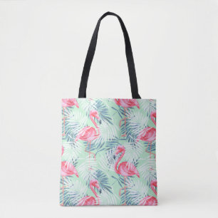 Palm leaves and flamingos tote bag