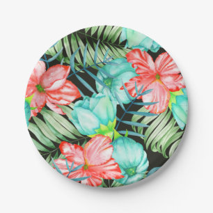 Palm Leaves And Flowers Paper Plate