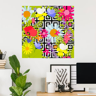 Palm Leaves And Flowers Poster