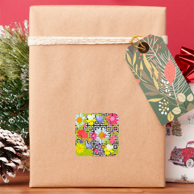 Palm Leaves And Flowers Square Sticker (Creator Uploaded)