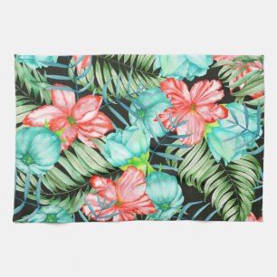 Palm Leaves And Flowers Tea Towel