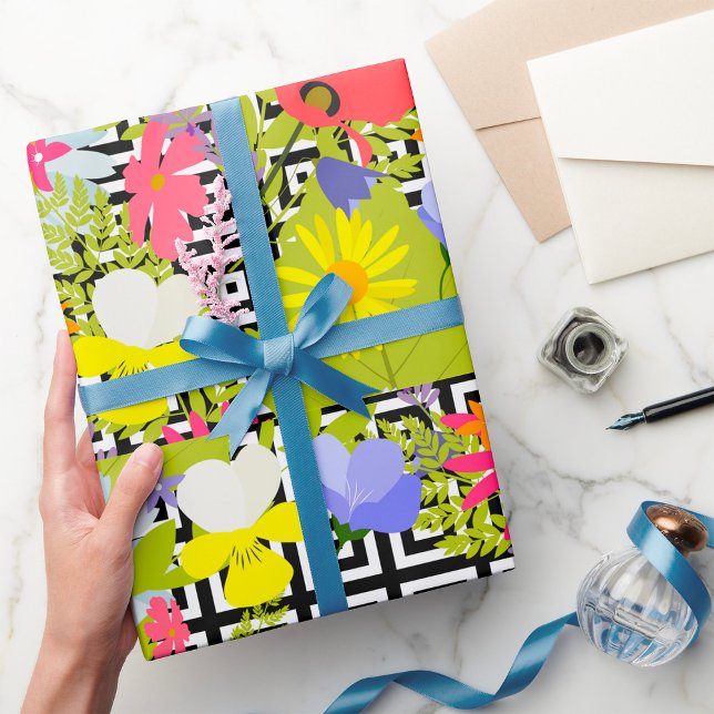 Palm Leaves And Flowers Wrapping Paper (Creator Uploaded)