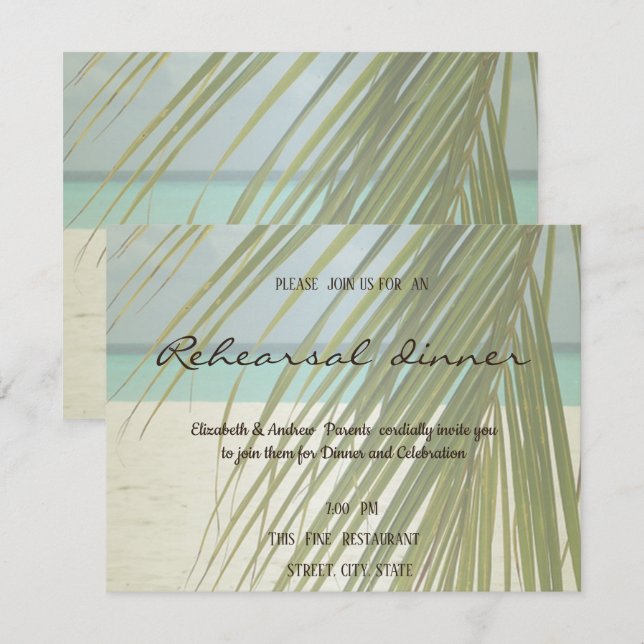 Palm Leaves Beach Rehearsal Dinner Invitation (Front/Back)