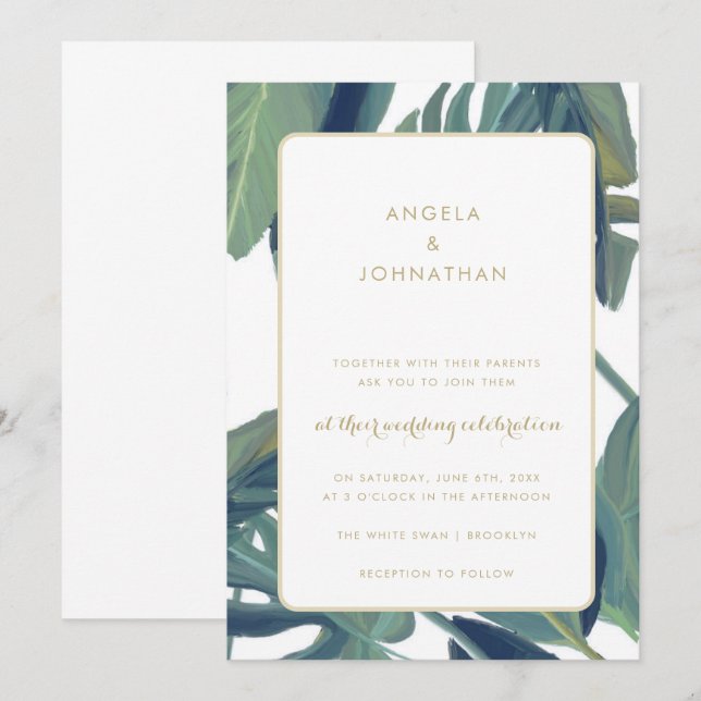 Palm Leaves Beach Tropical Wedding Invitation (Front/Back)