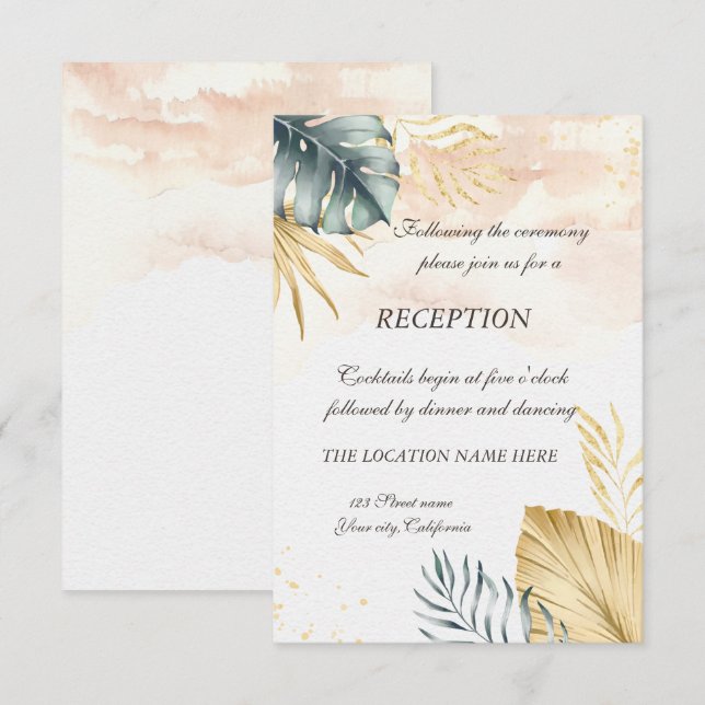 Palm Leaves Beach Wedding  Reception Invitation (Front/Back)