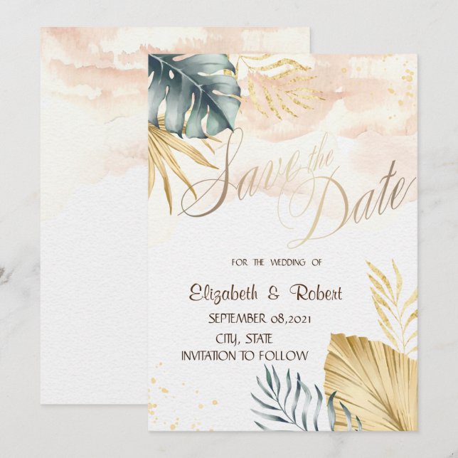 Palm Leaves Beach Wedding Save The Date (Front/Back)