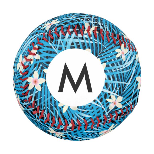 Palm Leaves Blue Pattern Baseball (Front Left)