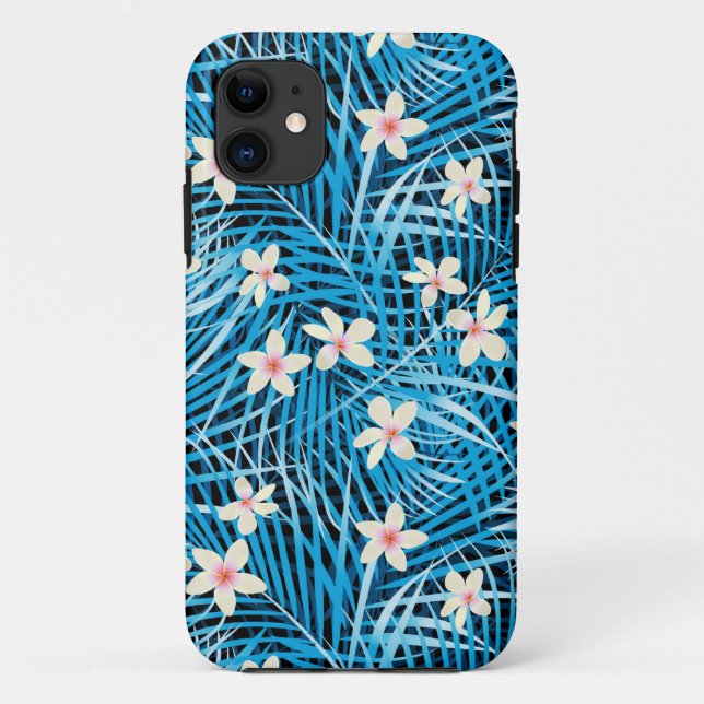 Palm Leaves Blue Pattern Case-Mate iPhone Case (Back)