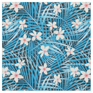 Palm Leaves Blue Pattern Fabric