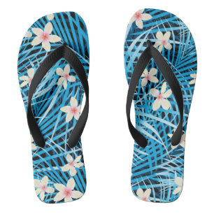 Palm Leaves Blue Pattern Flip Flops