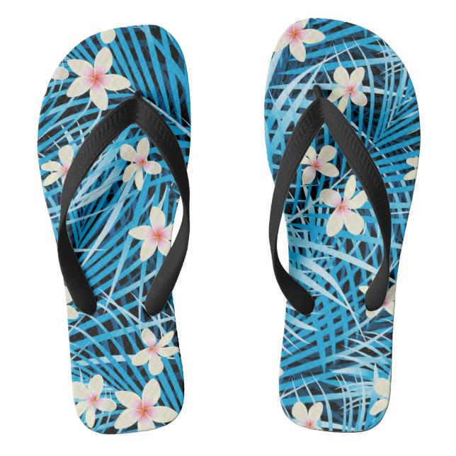 Palm Leaves Blue Pattern Flip Flops (Footbed)
