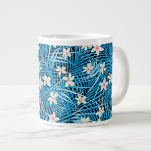Palm Leaves Blue Pattern Large Coffee Mug