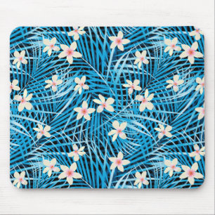 Palm Leaves Blue Pattern Mouse Mat